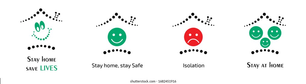 Time for yourself. Set of vector icons with a call to stay at home and prevent the spread of the coronavirus. Stay home. Stay safe. Isolation in house. Coronavirus' time.