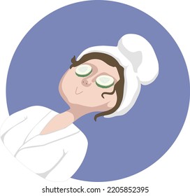 Time for yourself and your beauty is very important. A cute girl in a beauty salon or at home, takes care of herself and her body. Vector in a cute and gentle cartoon style.