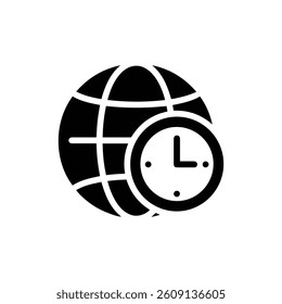 Time Zone Black Filled Icon - Minimal Clock with Globe Outline