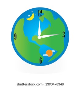 Time zone clock on the earth. Earth clock between morning and night.