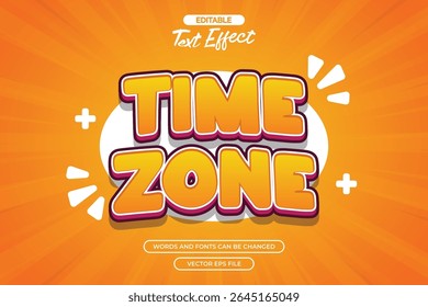 Time zone editable text effect with cartoon text style and with orange comic background