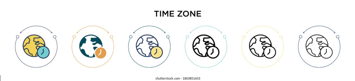 Time zone icon in filled, thin line, outline and stroke style. Vector illustration of two colored and black time zone vector icons designs can be used for mobile, ui, web