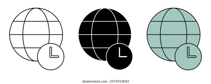 time zone icon set. earth and clock symbols. simple design isolated on white background