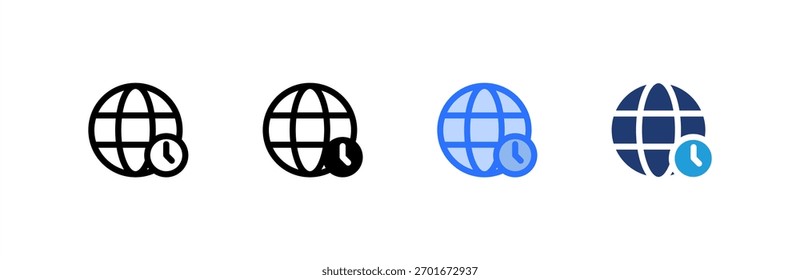 Ícone Fuso Horário define várias coleções de estilos. Ilustração vetorial.
