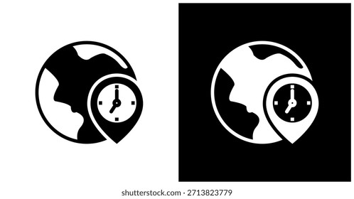 Icono De Zona Horaria En Fondo Blanco Y Negro