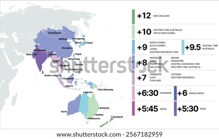 Time Zone Map Asia Pacific, Timezone Map, Asia Cities Timezone, Australia Time, Aisa Time