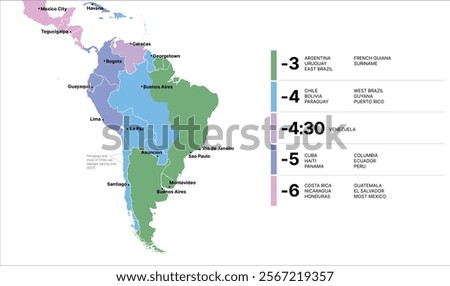 Time Zone Map Latin America, Timezone Map, South America Timezone, Brazil, Argentina, Colombia, Central America Time
