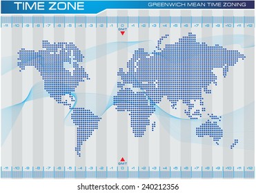 Time Zone And World Map Illustration, For Internet Content, Brochure, Poster. Easy To Modify 