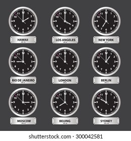 time zones black and silver clock set eps10