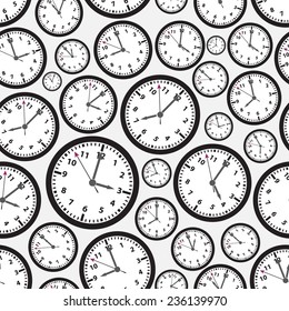 time zones black and white clock seamless pattern eps10