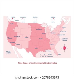 Time Zones of the Continental United States map