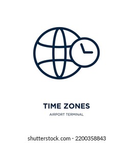 time zones icon from airport terminal collection. Thin linear time zones, time, zone outline icon isolated on white background. Line vector time zones sign, symbol for web and mobile