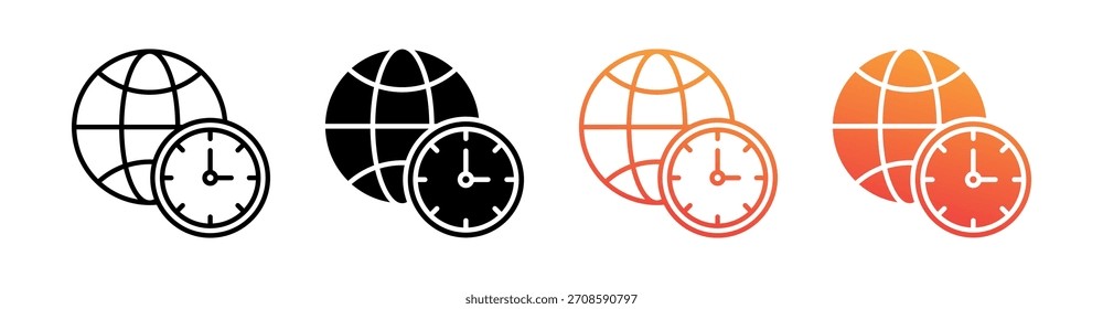 Time Zones Multiple Style Icon Set Vector