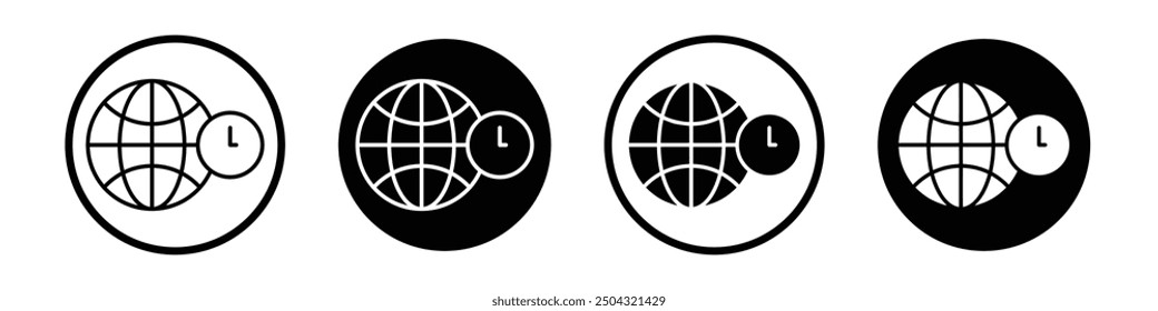 Time zones vector icon set black filled and outlined style.