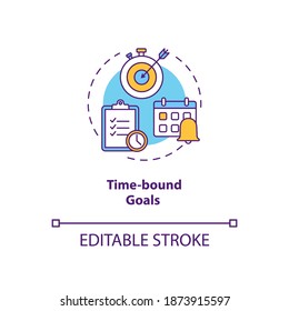 Time-bound goals concept icon. Communication business plan. Smart goals definition. Realistic life target idea thin line illustration. Vector isolated outline RGB color drawing. Editable stroke