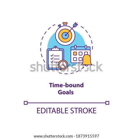 Time-bound goals concept icon. Communication business plan. Smart goals definition. Realistic life target idea thin line illustration. Vector isolated outline RGB color drawing. Editable stroke