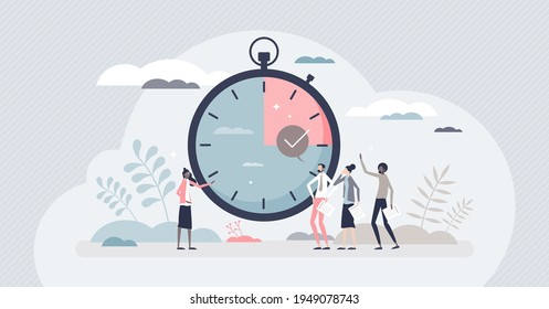 Intervalo de tiempo del cuadro de tiempo para el concepto preciso de persona minúscula de administración de proyectos. La fecha límite de reloj es la ilustración vectorial de la fecha límite coloreada. Método de planificación del trabajo para la finalización precisa y rápida de las tareas.