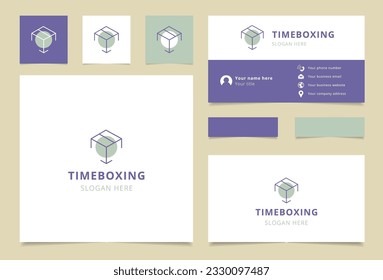 Zeit Boxen Logo Design mit bearbeitbarem Slogan. Branding-Buch- und Visitenkartenvorlage.