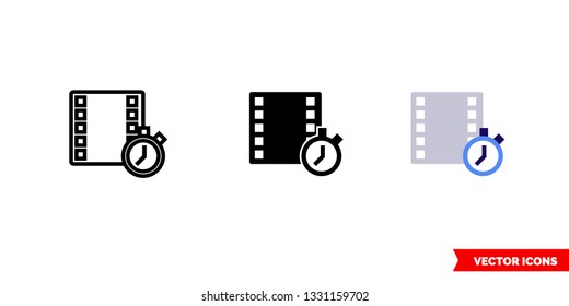 Timecode icon of 3 types: color, black and white, outline. Isolated vector sign symbol.