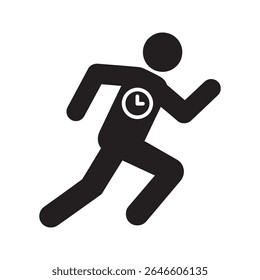 Timed run glyph icon with running person and clock for speed training fitness schedule and marathon endurance vector illustration vector solid glyph icon