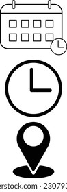  Time,Date, Address or Place Icons Symbol