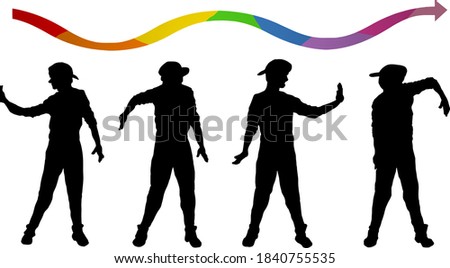 Time-lapse silhouette of a dancer doing the rhythmic hand wave. Vector illustration.