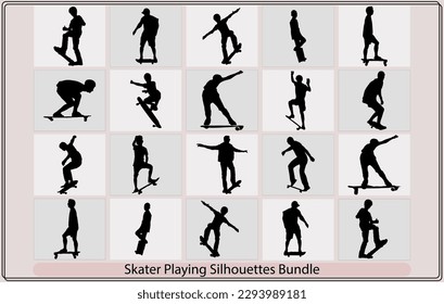 Time-lapse vector silhouette of a skateboarder,Black silhouettes of skateboarders Collection,Seven dynamic skateboarder silhouettes
