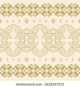 Timeless Ancient Motif Florals Border Pattern with Gold and Silver Ornament Decoration Elegance Luxury Filigree Garland Hand Drawn for Silk Handcraft Embroidery Lace Interior Silk Carpet Batik Apparel