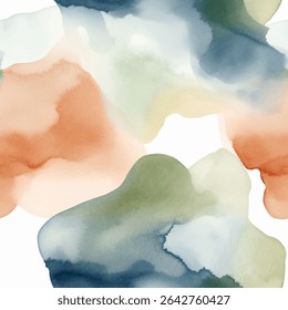 Timeless Aqua Terra Brown French Grey White Abstract Geometric Cloud Watercolor Scandinavian Design Seamless Pattern Wallpaper Curtain Bedding Upholstery Pastel Gift Wrapping Paper Background Vector