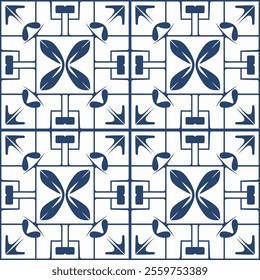 Timeless Azulejos Ceramic Tile Collection with Elegant Hand-Drawn Blue Floral Geometric Patterns, Seamlessly Designed Vectors for Unique Decorative Backgrounds.