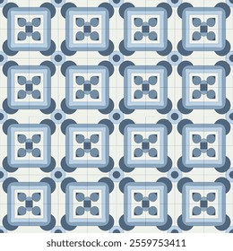 Timeless Azulejos Ceramic Tile Collection with Elegant Hand-Drawn Blue Floral Geometric Patterns, Seamlessly Designed Vectors for Unique Decorative Backgrounds.