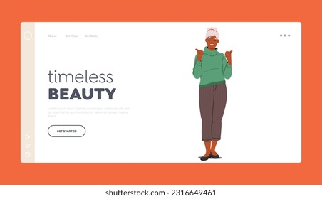 Timeless Beauty Landing Page Template. Elderly Woman Showing Approval And Support By Giving A Thumbs Up Gesture, Displaying Positivity, Affirmation And Satisfaction. Cartoon People Vector Illustration