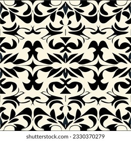 Timeless black and white damask pattern on a white background, reminiscent of elegant art nouveau designs, akin to the artistic style of Philip Taaffe.