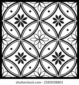 Timeless Black and White Floral Pattern | Decorative Geometric Vector for Fashion, Carpet, Graphic Art, and Fabric | Elegant Ornamental Texture with Classic Appeal for Modern and Vintage Interiors.