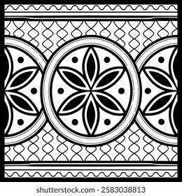 Timeless Black and White Floral Pattern | Decorative Geometric Vector for Fashion, Carpet, Graphic Art, and Fabric | Elegant Ornamental Texture with Classic Appeal for Modern and Vintage Interiors.