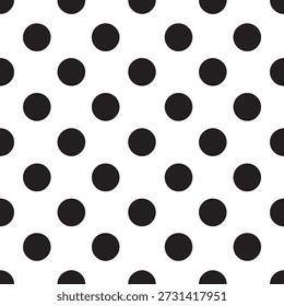 Design de bolinhas preto e branco atemporal, ilustração vetorial sem costura para decoração de casa e acessórios.