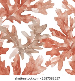 Timeless Brown Orange Fall Autumn Oak Eucalyptus Leaf Foliage Watercolor Abstract Scandinavian Design Seamless Pattern Wallpaper Curtain Bedding Background Upholstery Gift Wrapping Paper Vector