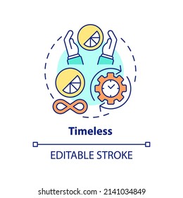 Timeless Concept Icon. Company Style. Ideal Logo Design Characteristics Abstract Idea Thin Line Illustration. Isolated Outline Drawing. Editable Stroke. Arial, Myriad Pro-Bold Fonts Used