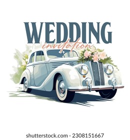 Timeless Elegance Classic Wedding Car Watercolor Invitation