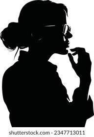Timeless elegance: Vector silhouette of a woman with glasses, exuding sophistication. Isolated for focus