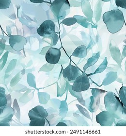 Timeless Eucalyptus Leaf Watercolor Abstract Elegant Scandinavian Design Seamless Pattern Wallpaper Curtain Bedding Background Upholstery Vector 