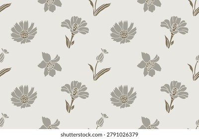 Timeless floral seamless pattern vintage flower block print design.