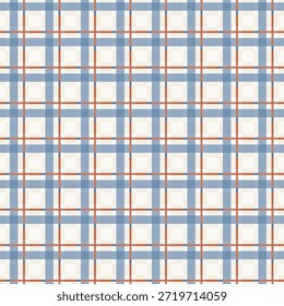Timeless heritage plaid in soft blue and cream tones with fine rust accents, ideal for wallpaper, bedding, upholstery and tailored gift wrap.