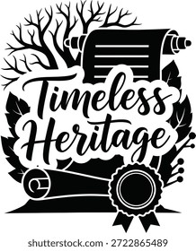 Timeless Heritage Scroll Quill Pen Vector Black Hand Drawn Typography Logo Emblem Badge Icon Silhouette Vintage Retro Graphic History Knowledge Culture Literature