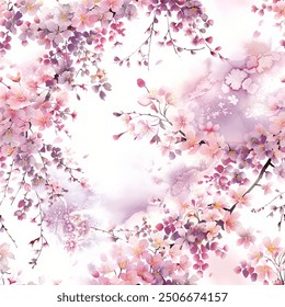 Timeless Japanese Cherry Blossoms Kimono Yukata Pink Red Purple Sakura Colorful Seamless Pattern Wallpaper Curtain Bedding Background Upholstery Gift Wrapping Paper Vector 