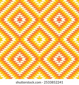 Timeless large Aztec diamonds orange Vector Pattern. Tribal summer geometrics in monochrome color seamless pattern.