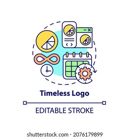 Timeless logo concept icon. Logotype design abstract idea thin line illustration. Palatable logo to next generations. Unique design concept. Vector isolated outline color drawing. Editable stroke