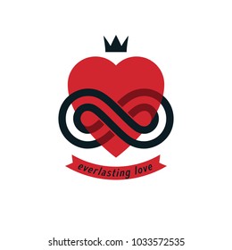 Timeless Love concept, vector symbol created with infinity loop sign and heart.
