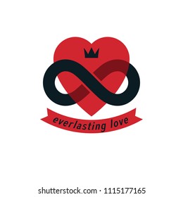 Timeless Love concept, vector symbol created with infinity loop sign and heart.