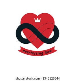 Timeless Love concept, vector symbol created with infinity loop sign and heart.